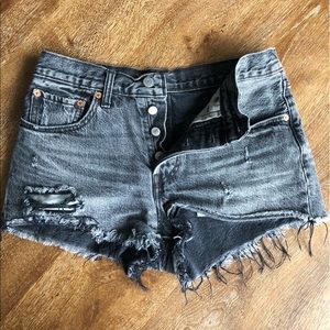 Black Denim Washed-Out Jean Shorts
